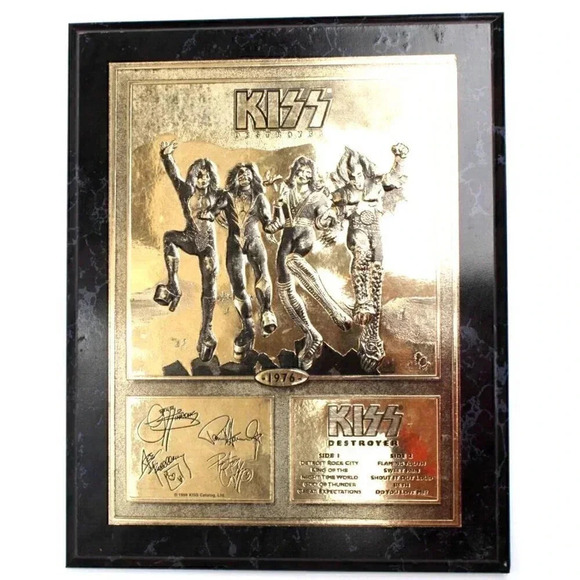 Kiss Band Other - Vtg 1999 RARE Kiss Catalog Memorabilia Destroyer Golled Embosses Gold Plaque